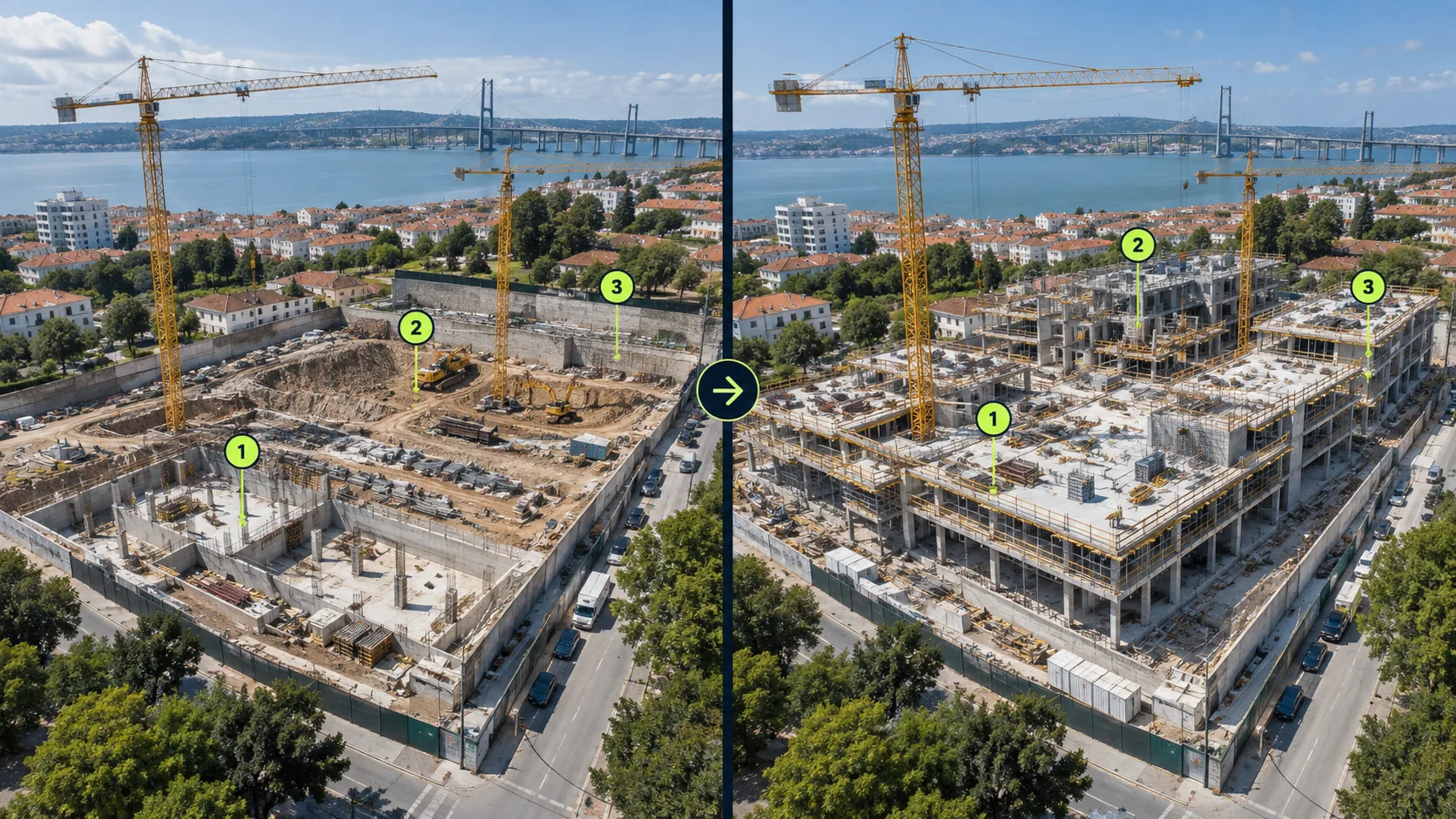 Exemplo demonstrativo de acompanhamento de obra entre duas campanhas